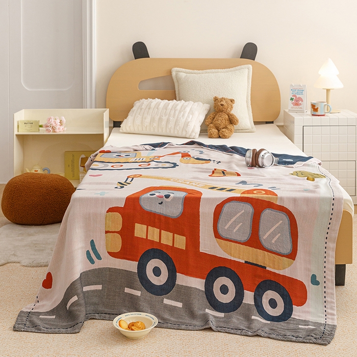 91家纺网 家纺一手货源 找家纺 悦然毛巾被 2026春夏新款三层竹纤维冷感毯休闲儿童毯成人毛巾被 阳光车长