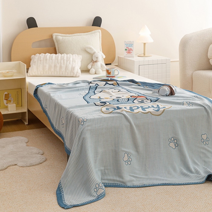 91家纺网 家纺一手货源 找家纺 悦然毛巾被 2026春夏新款三层竹纤维冷感毯休闲儿童毯成人毛巾被 汪汪小星