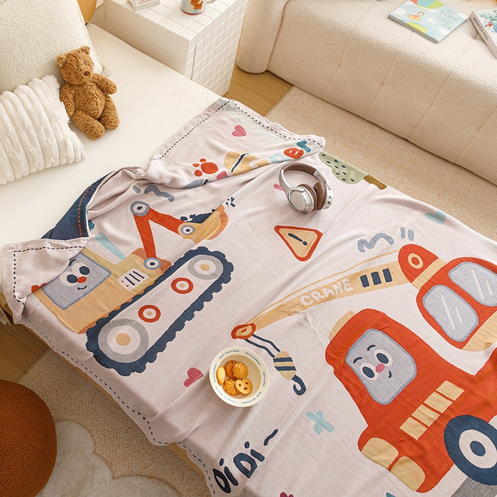 91家纺网 家纺一手货源 找家纺 悦然毛巾被 2026春夏新款三层竹纤维冷感毯休闲儿童毯成人毛巾被 阳光车长