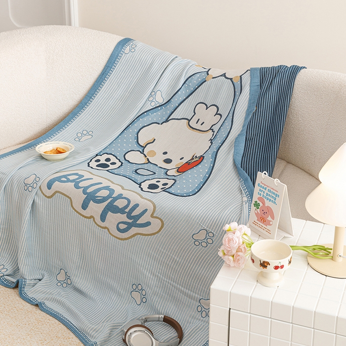 91家纺网 家纺一手货源 找家纺 悦然毛巾被 2026春夏新款三层竹纤维冷感毯休闲儿童毯成人毛巾被 汪汪小星