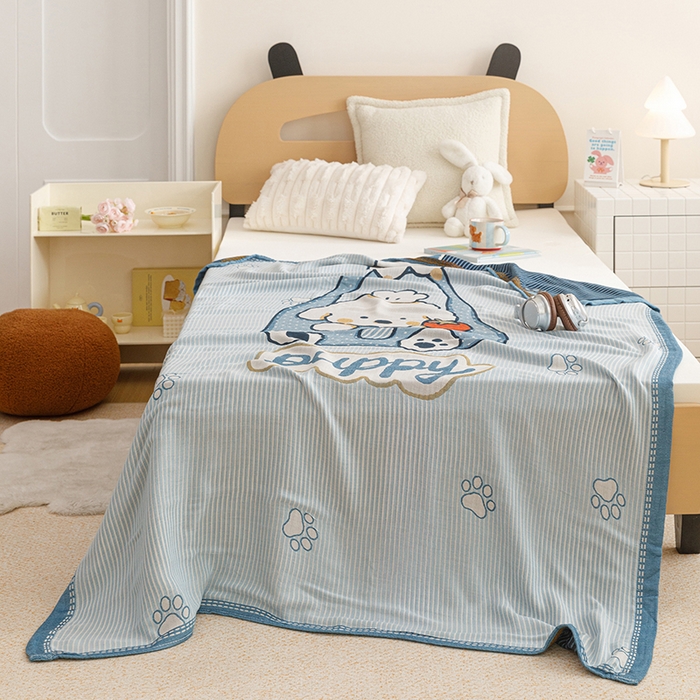 91家纺网 家纺一手货源 找家纺 悦然毛巾被 2026春夏新款三层竹纤维冷感毯休闲儿童毯成人毛巾被 汪汪小星