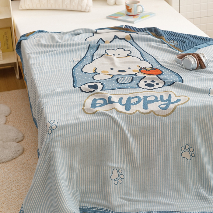 91家纺网 家纺一手货源 找家纺 悦然毛巾被 2026春夏新款三层竹纤维冷感毯休闲儿童毯成人毛巾被 汪汪小星