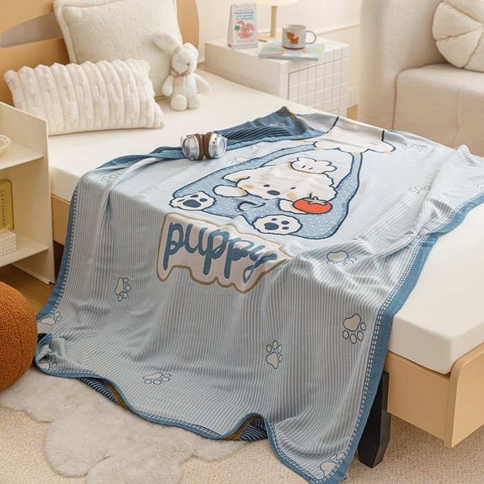 91家纺网 家纺一手货源 找家纺 悦然毛巾被 2026春夏新款三层竹纤维冷感毯休闲儿童毯成人毛巾被 汪汪小星