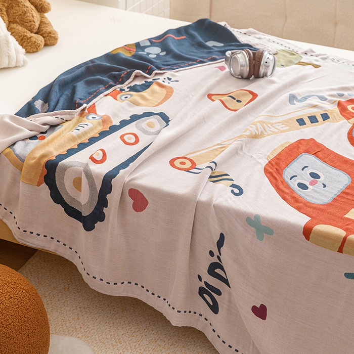 91家纺网 家纺一手货源 找家纺 悦然毛巾被 2026春夏新款三层竹纤维冷感毯休闲儿童毯成人毛巾被 阳光车长