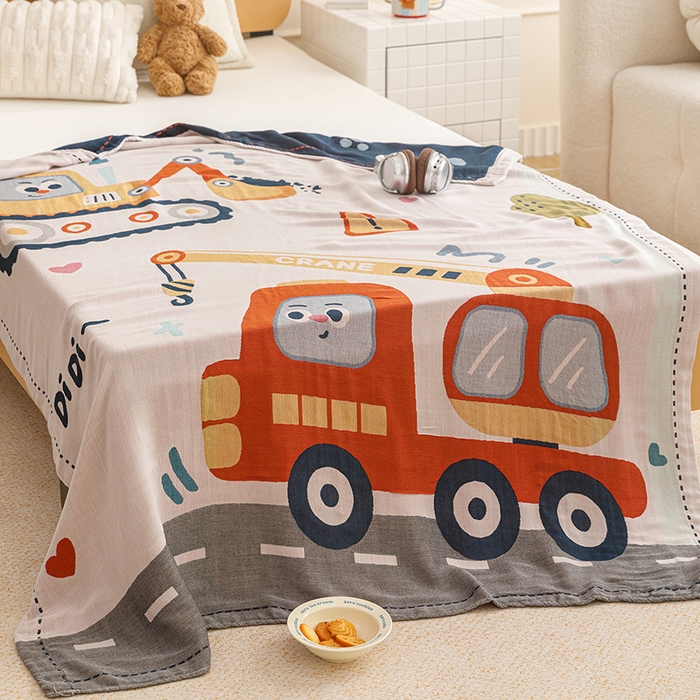 91家纺网 家纺一手货源 找家纺 悦然毛巾被 2026春夏新款三层竹纤维冷感毯休闲儿童毯成人毛巾被 阳光车长