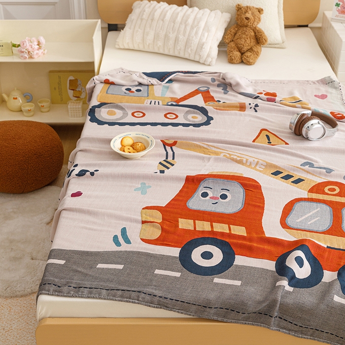 91家纺网 家纺一手货源 找家纺 悦然毛巾被 2026春夏新款三层竹纤维冷感毯休闲儿童毯成人毛巾被 阳光车长