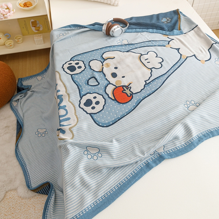 91家纺网 家纺一手货源 找家纺 悦然毛巾被 2026春夏新款三层竹纤维冷感毯休闲儿童毯成人毛巾被 汪汪小星