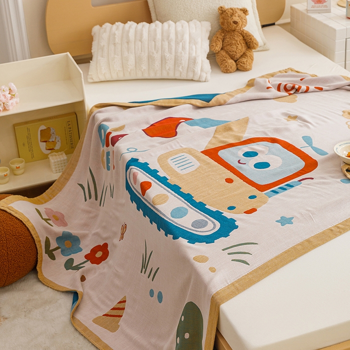 91家纺网 家纺一手货源 找家纺 悦然毛巾被 2026春夏新款三层竹纤维冷感毯休闲儿童毯成人毛巾被 挖挖乐