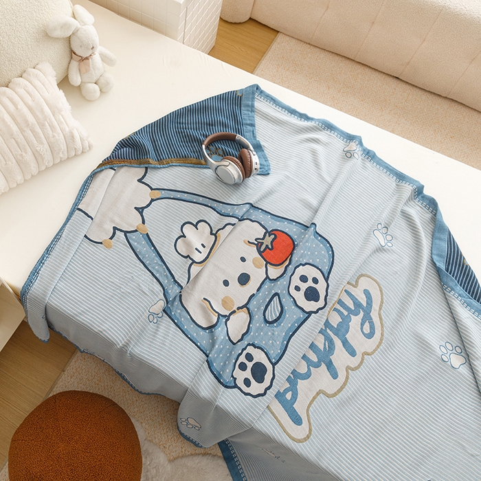 91家纺网 家纺一手货源 找家纺 悦然毛巾被 2026春夏新款三层竹纤维冷感毯休闲儿童毯成人毛巾被 汪汪小星