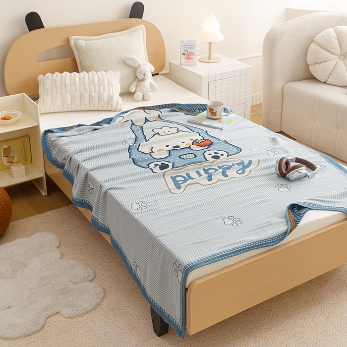 91家纺网 家纺一手货源 找家纺 悦然毛巾被 2026春夏新款三层竹纤维冷感毯休闲儿童毯成人毛巾被 汪汪小星