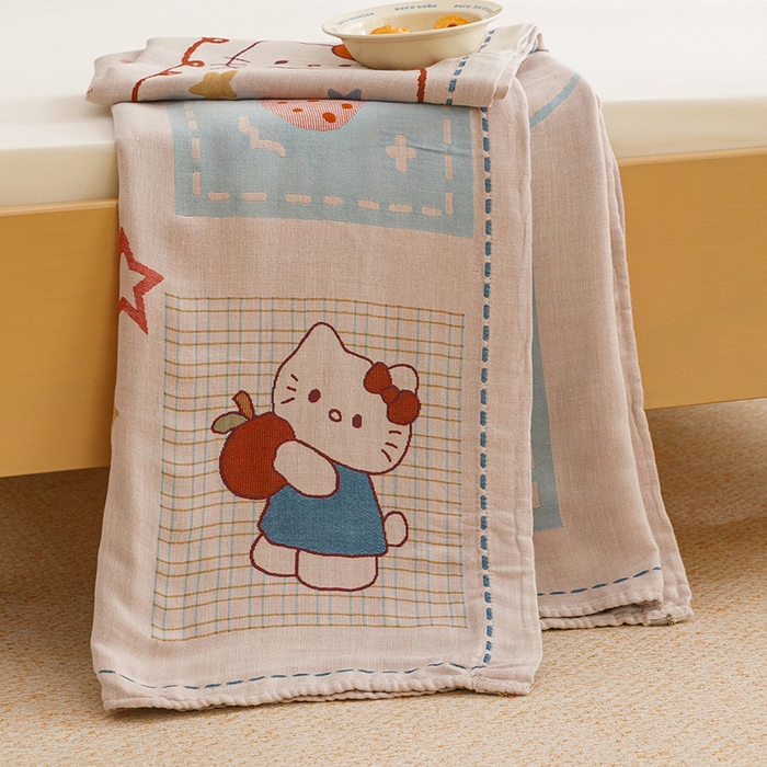 91家纺网 家纺一手货源 找家纺 悦然毛巾被 2026春夏新款三层竹纤维冷感毯休闲儿童毯成人毛巾被 森林小伙伴