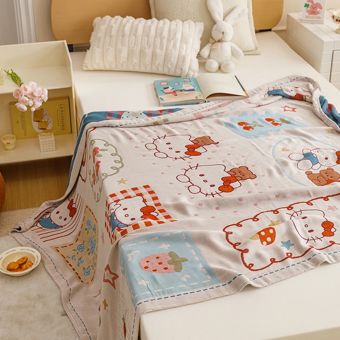 91家纺网 家纺一手货源 找家纺 悦然毛巾被 2026春夏新款三层竹纤维冷感毯休闲儿童毯成人毛巾被 森林小伙伴