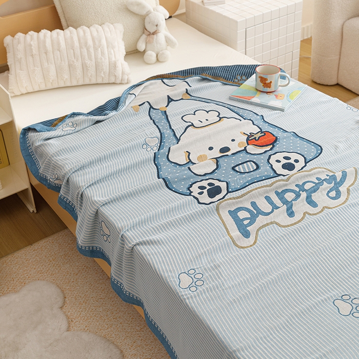 91家纺网 家纺一手货源 找家纺 悦然毛巾被 2026春夏新款三层竹纤维冷感毯休闲儿童毯成人毛巾被 汪汪小星