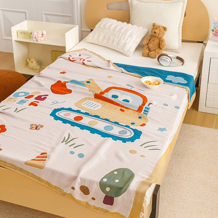 91家纺网 家纺一手货源 找家纺 悦然毛巾被 2026春夏新款三层竹纤维冷感毯休闲儿童毯成人毛巾被 挖挖乐