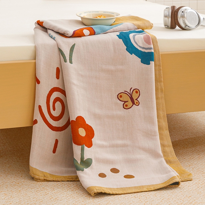 91家纺网 家纺一手货源 找家纺 悦然毛巾被 2026春夏新款三层竹纤维冷感毯休闲儿童毯成人毛巾被 挖挖乐