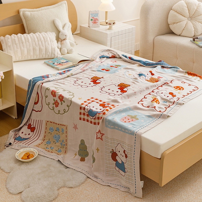 91家纺网 家纺一手货源 找家纺 悦然毛巾被 2026春夏新款三层竹纤维冷感毯休闲儿童毯成人毛巾被 森林小伙伴