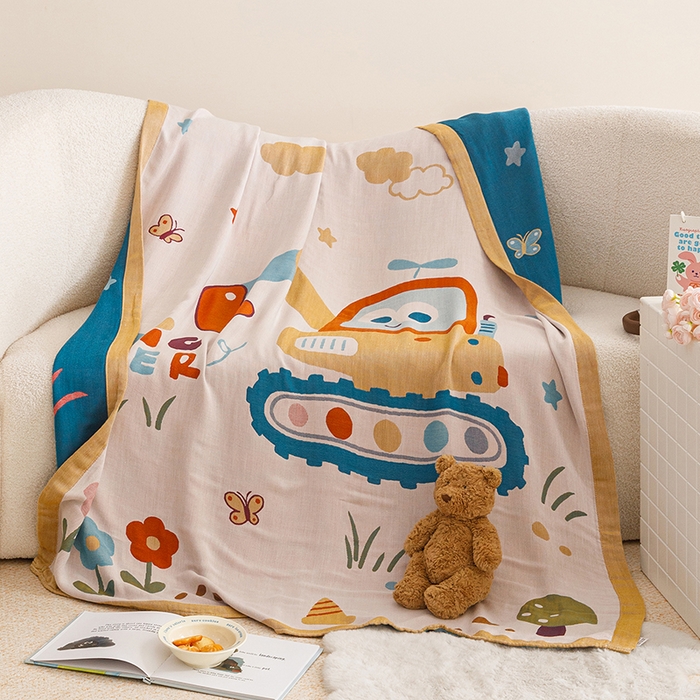 91家纺网 家纺一手货源 找家纺 悦然毛巾被 2026春夏新款三层竹纤维冷感毯休闲儿童毯成人毛巾被 挖挖乐