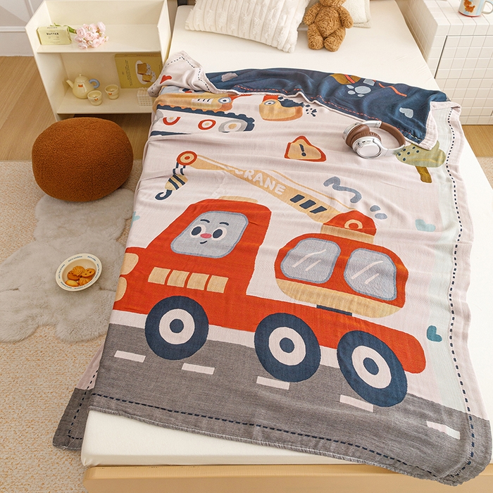 91家纺网 家纺一手货源 找家纺 悦然毛巾被 2026春夏新款三层竹纤维冷感毯休闲儿童毯成人毛巾被 阳光车长