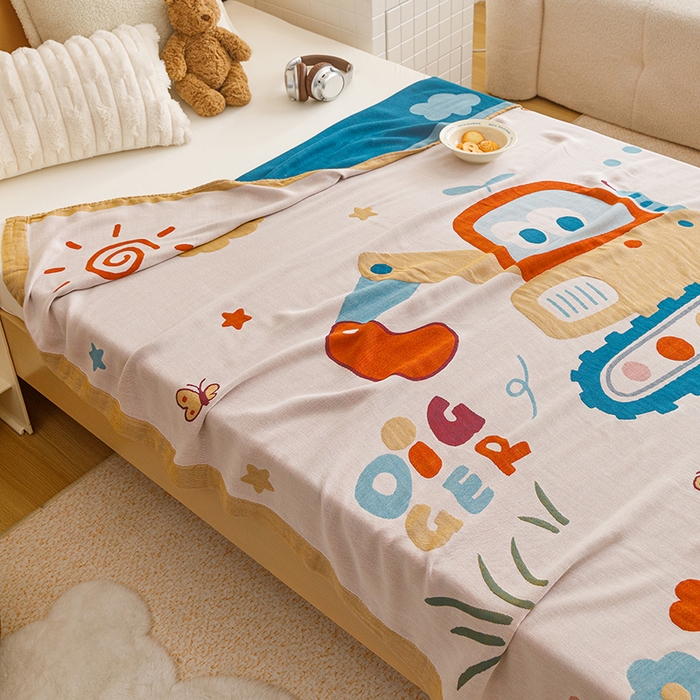 91家纺网 家纺一手货源 找家纺 悦然毛巾被 2026春夏新款三层竹纤维冷感毯休闲儿童毯成人毛巾被 挖挖乐