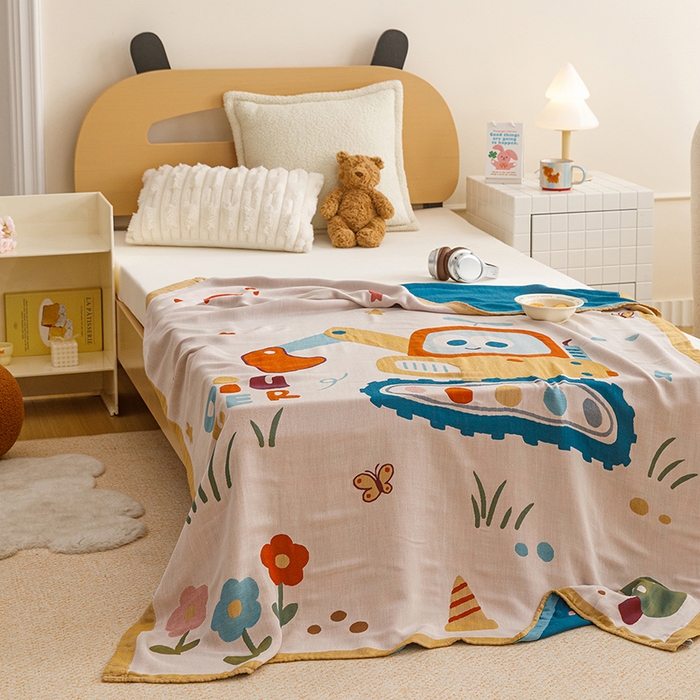 91家纺网 家纺一手货源 找家纺 悦然毛巾被 2026春夏新款三层竹纤维冷感毯休闲儿童毯成人毛巾被 挖挖乐