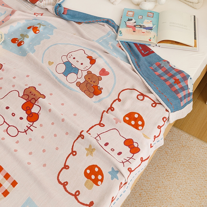 91家纺网 家纺一手货源 找家纺 悦然毛巾被 2026春夏新款三层竹纤维冷感毯休闲儿童毯成人毛巾被 森林小伙伴