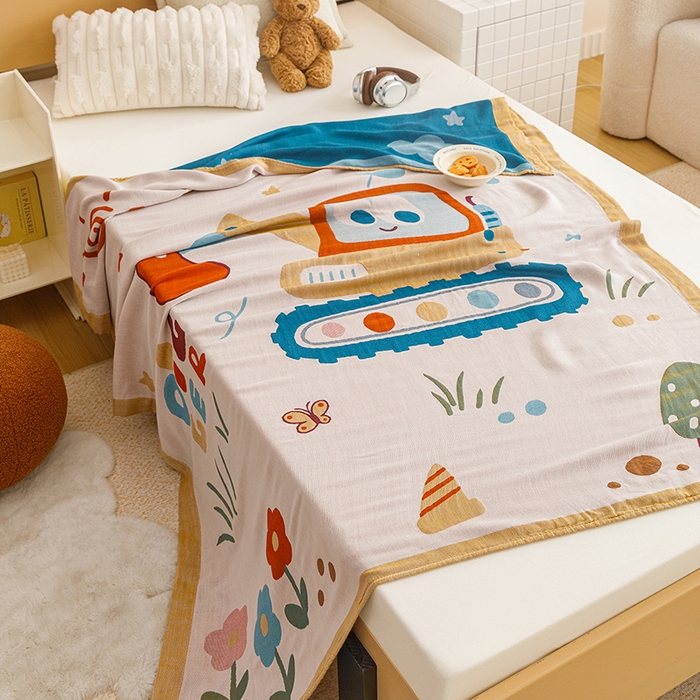 91家纺网 家纺一手货源 找家纺 悦然毛巾被 2026春夏新款三层竹纤维冷感毯休闲儿童毯成人毛巾被 挖挖乐