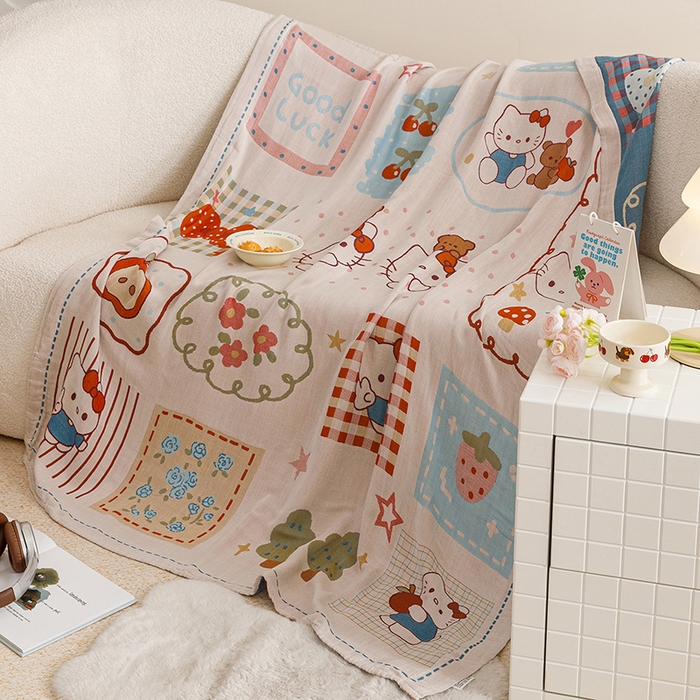 91家纺网 家纺一手货源 找家纺 悦然毛巾被 2026春夏新款三层竹纤维冷感毯休闲儿童毯成人毛巾被 森林小伙伴