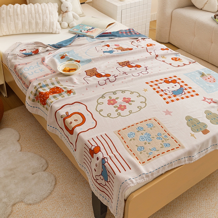 91家纺网 家纺一手货源 找家纺 悦然毛巾被 2026春夏新款三层竹纤维冷感毯休闲儿童毯成人毛巾被 森林小伙伴