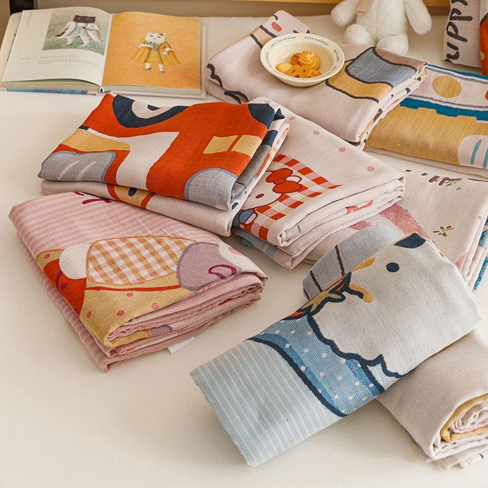 91家纺网 家纺一手货源 找家纺 悦然毛巾被 2026春夏新款三层竹纤维冷感毯休闲儿童毯成人毛巾被 组合图仅供展示不可下单