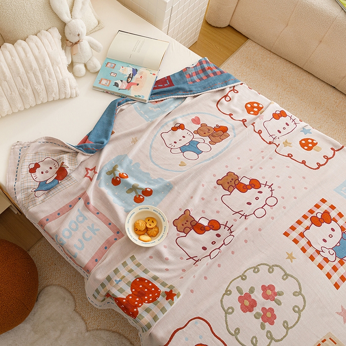 91家纺网 家纺一手货源 找家纺 悦然毛巾被 2026春夏新款三层竹纤维冷感毯休闲儿童毯成人毛巾被 森林小伙伴