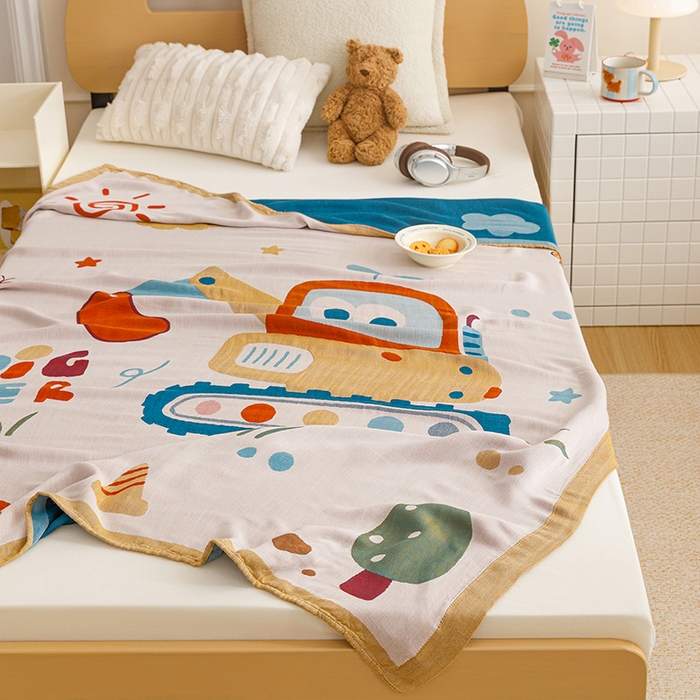 91家纺网 家纺一手货源 找家纺 悦然毛巾被 2026春夏新款三层竹纤维冷感毯休闲儿童毯成人毛巾被 挖挖乐