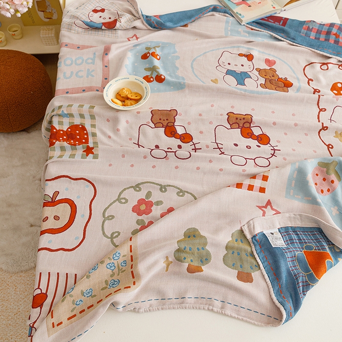 91家纺网 家纺一手货源 找家纺 悦然毛巾被 2026春夏新款三层竹纤维冷感毯休闲儿童毯成人毛巾被 森林小伙伴