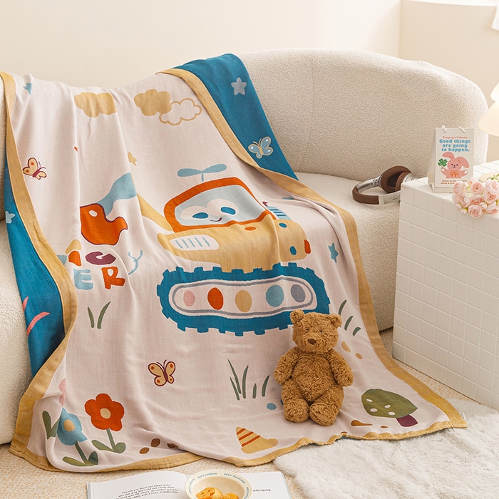 91家纺网 家纺一手货源 找家纺 悦然毛巾被 2026春夏新款三层竹纤维冷感毯休闲儿童毯成人毛巾被 挖挖乐