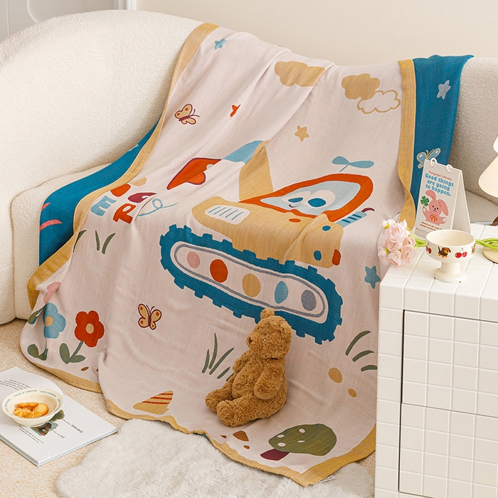 91家纺网 家纺一手货源 找家纺 悦然毛巾被 2026春夏新款三层竹纤维冷感毯休闲儿童毯成人毛巾被 挖挖乐