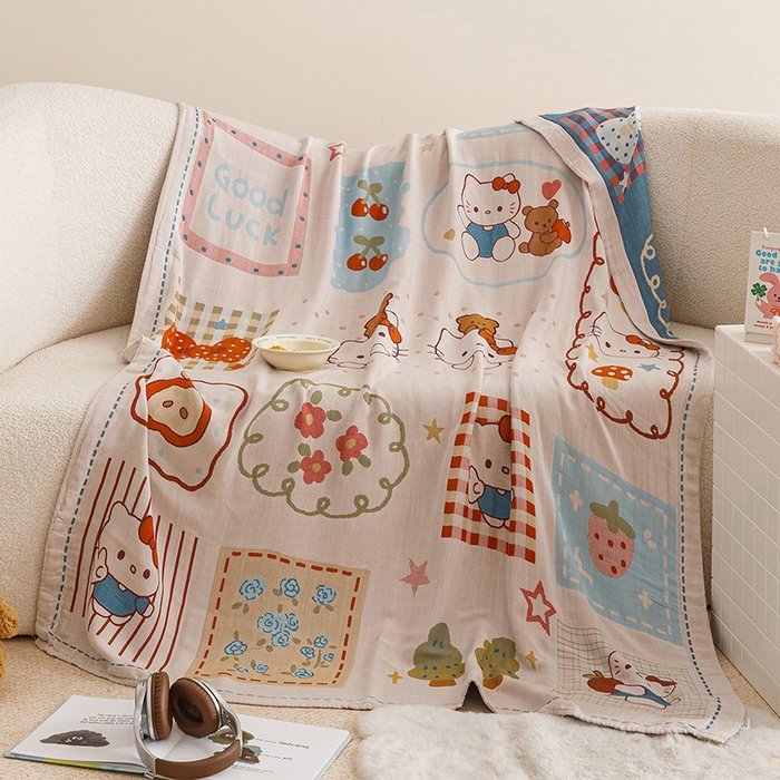 91家纺网 家纺一手货源 找家纺 悦然毛巾被 2026春夏新款三层竹纤维冷感毯休闲儿童毯成人毛巾被 森林小伙伴