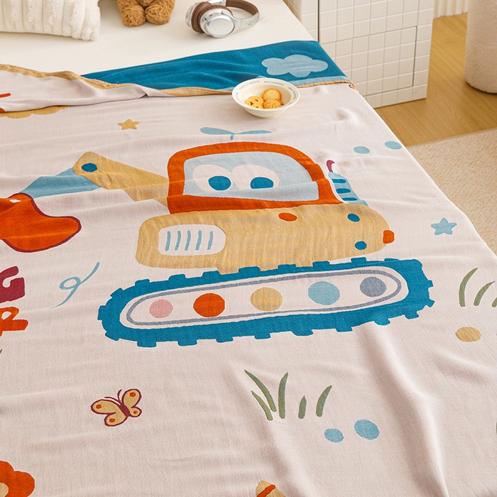 91家纺网 家纺一手货源 找家纺 悦然毛巾被 2026春夏新款三层竹纤维冷感毯休闲儿童毯成人毛巾被 挖挖乐