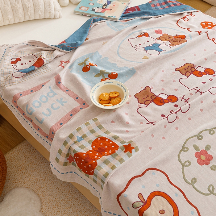 91家纺网 家纺一手货源 找家纺 悦然毛巾被 2026春夏新款三层竹纤维冷感毯休闲儿童毯成人毛巾被 森林小伙伴