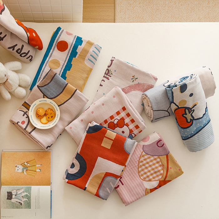 91家纺网 家纺一手货源 找家纺 悦然毛巾被 2026春夏新款三层竹纤维冷感毯休闲儿童毯成人毛巾被 组合图仅供展示不可下单