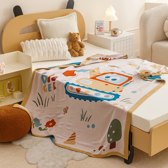 91家纺网 家纺一手货源 找家纺 悦然毛巾被 2026春夏新款三层竹纤维冷感毯休闲儿童毯成人毛巾被 挖挖乐