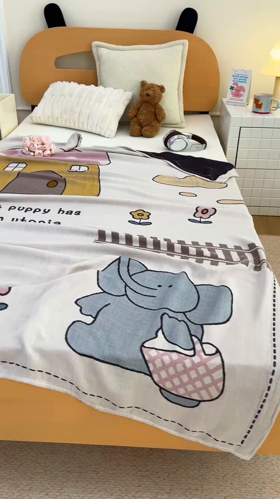 91家纺网 家纺一手货源 找家纺 悦然毛巾被 2026春夏新款三层竹纤维冷感毯休闲儿童毯成人毛巾被 小象日记