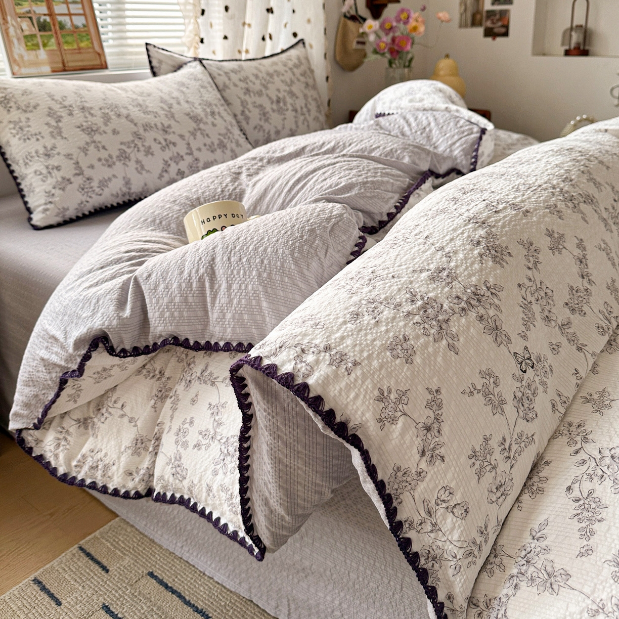 91家纺网 家纺一手货源 找家纺 南北家居 2026新款泡芙被壳针四件套 蝶迹