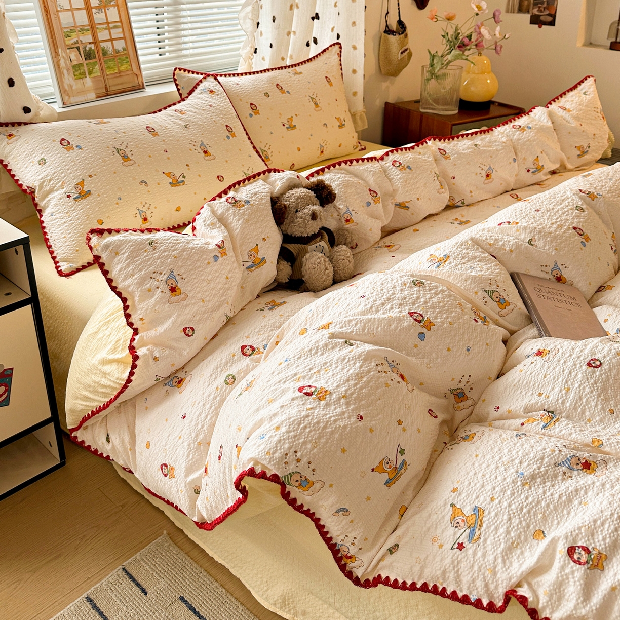 91家纺网 家纺一手货源 找家纺 南北家居 2026新款泡芙被壳针四件套 星星人