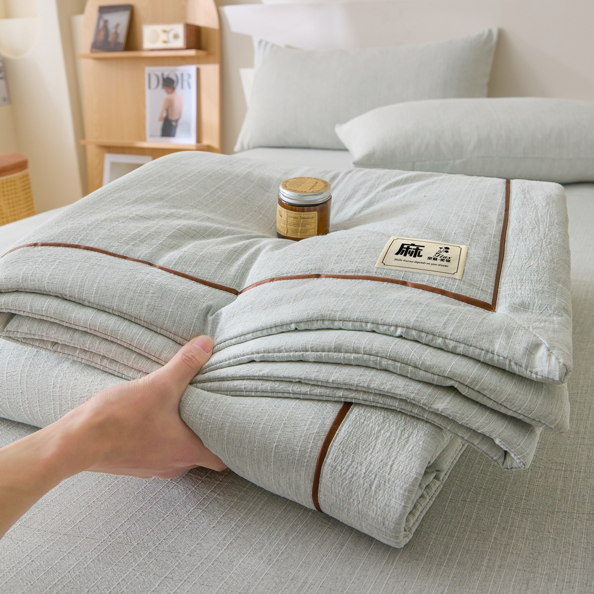 南北家居 2026新款提花色织水洗麻夏被四件套 色织-抹茶