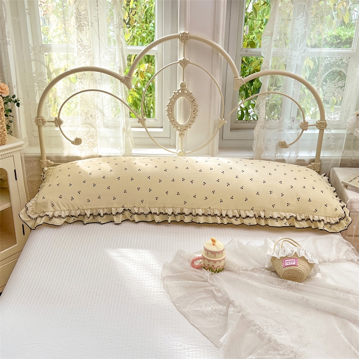 91家纺网 家纺一手货源 找家纺 梦舒羽 2026新款A类云朵棉蕾丝双层花边枕套加长双人情侣1.8米枕芯内胆套1.5m枕头 樱桃花语