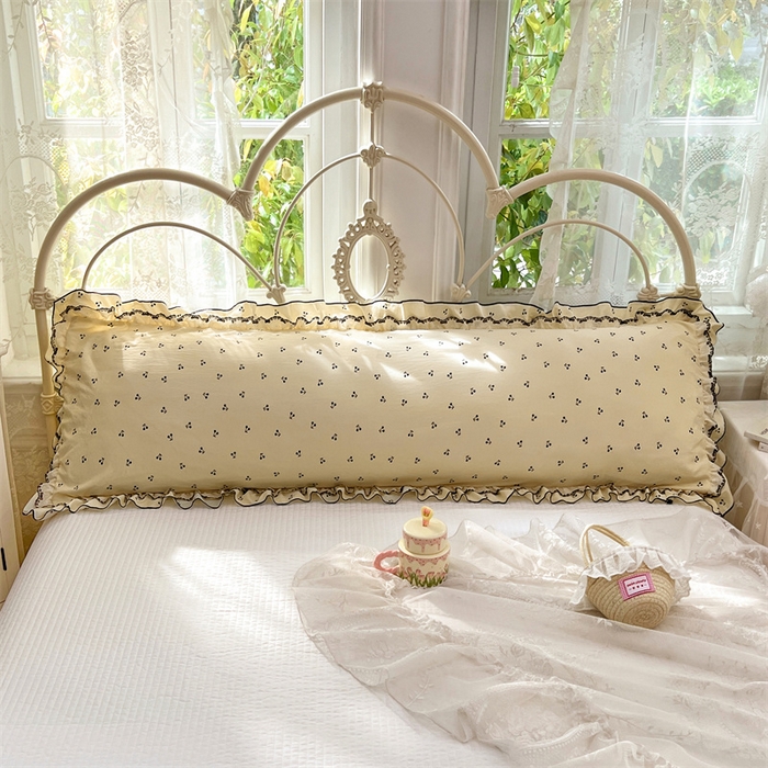 91家纺网 家纺一手货源 找家纺 梦舒羽 2026新款A类云朵棉蕾丝双层花边枕套加长双人情侣1.8米枕芯内胆套1.5m枕头 樱桃花语