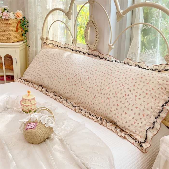 91家纺网 家纺一手货源 找家纺 梦舒羽 2026新款A类云朵棉蕾丝双层花边枕套加长双人情侣1.8米枕芯内胆套1.5m枕头 苏颜粉