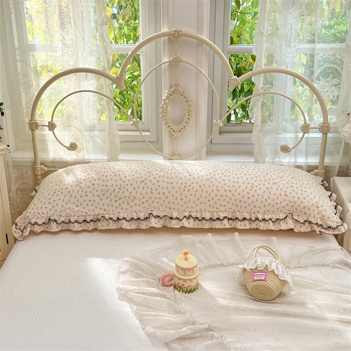 91家纺网 家纺一手货源 找家纺 梦舒羽 2026新款A类云朵棉蕾丝双层花边枕套加长双人情侣1.8米枕芯内胆套1.5m枕头 苏颜粉