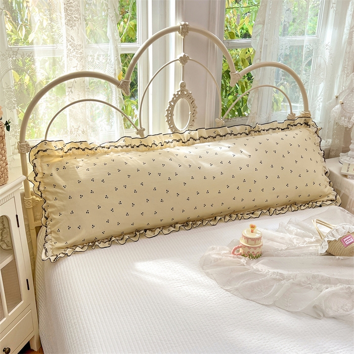 91家纺网 家纺一手货源 找家纺 梦舒羽 2026新款A类云朵棉蕾丝双层花边枕套加长双人情侣1.8米枕芯内胆套1.5m枕头 樱桃花语