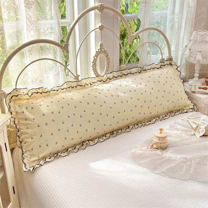 91家纺网 家纺一手货源 找家纺 梦舒羽 2026新款A类云朵棉蕾丝双层花边枕套加长双人情侣1.8米枕芯内胆套1.5m枕头 樱桃花语