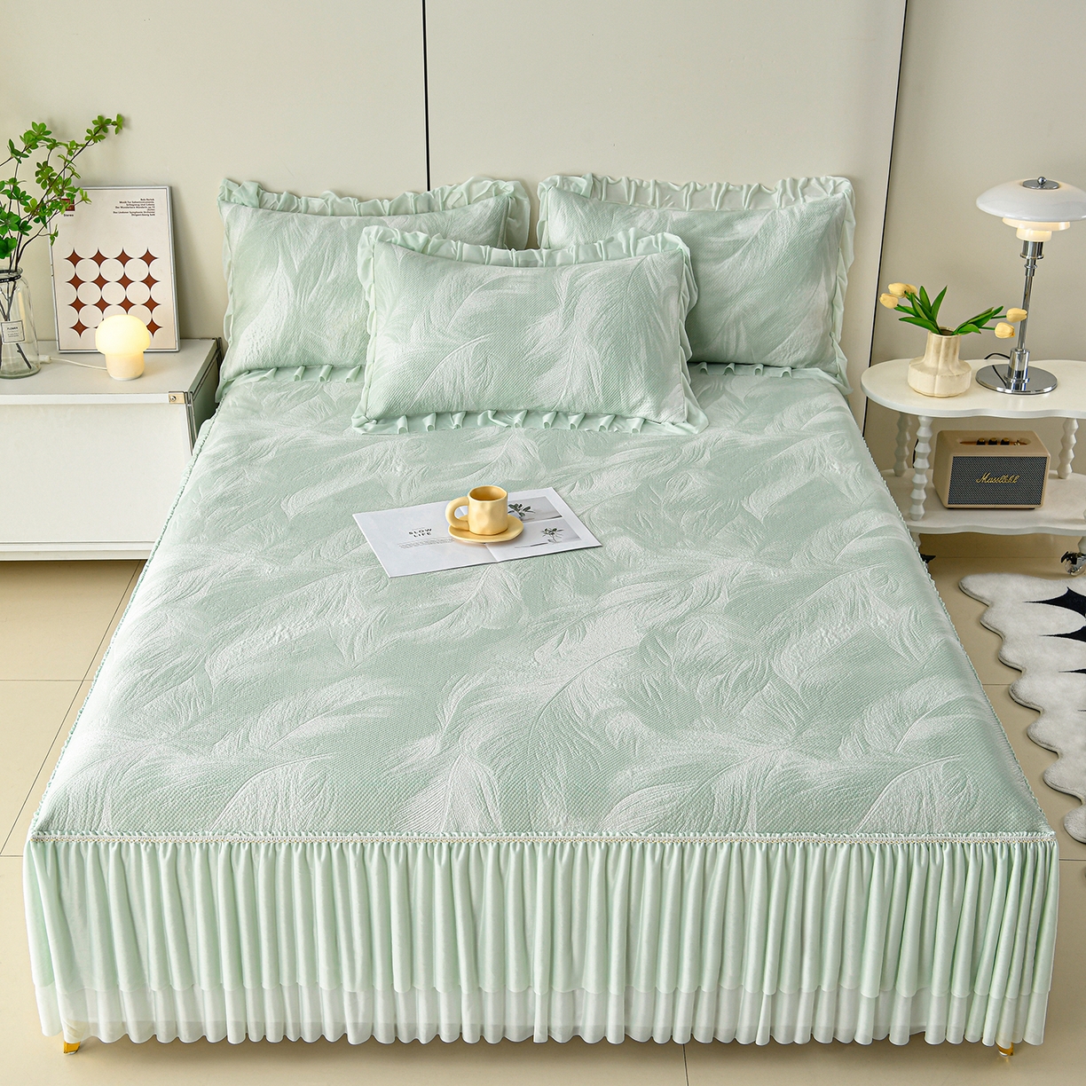 91家纺网 家纺一手货源 找家纺 （总）畅畅家纺 2026春夏新款夏季3D立体冰豆豆凉席席子床裙三件套